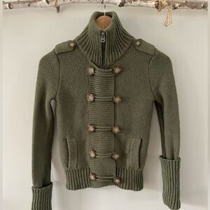 ☃️Y2K AEArmy Green Wool Blend Chunky Knit Zip up Double Breasted Top